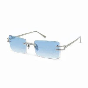 Wholesale Rectangle Luxury Rimless Sunglasses with Swarovski Diamonds for Men & Women Custom Logo Frameless Trending Sun Glasses